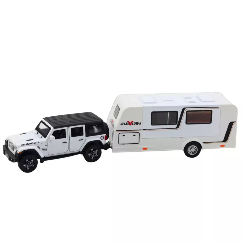 LEAN TOYS Visureigio ir kemperio komplektas, metalinis, su šviesomis ir garsais, baltas, 1:32