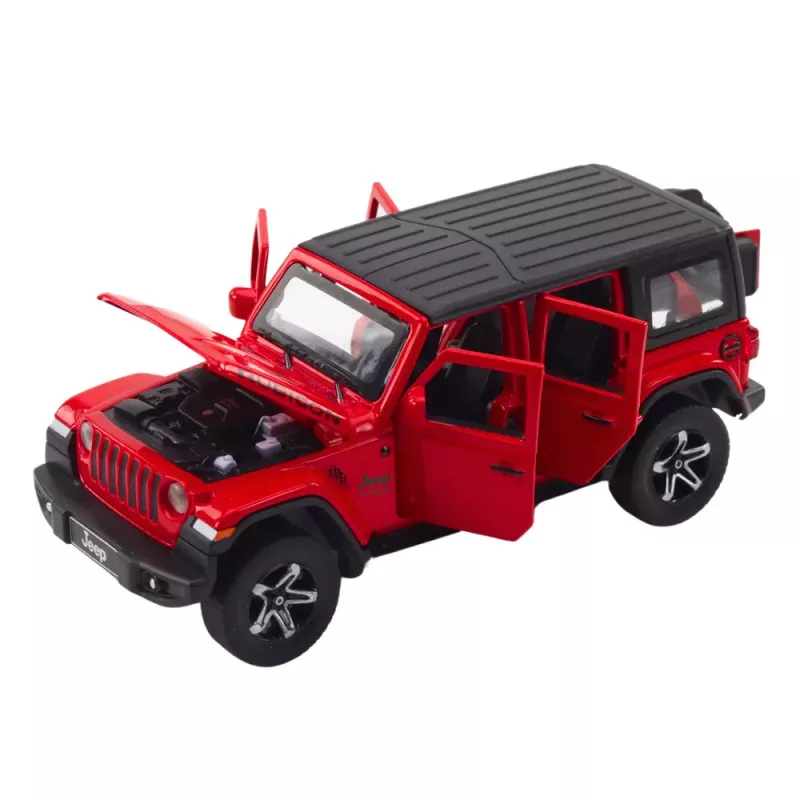 LEAN TOYS Automobilio ir kemperio rinkinys, visureigis, metalinis, su šviesomis ir garsais, raudonas, 1:32