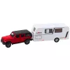 LEAN TOYS Automobilio ir kemperio rinkinys, visureigis, metalinis, su šviesomis ir garsais, raudonas, 1:32