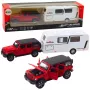 LEAN TOYS Automobilio ir kemperio rinkinys, visureigis, metalinis, su šviesomis ir garsais, raudonas, 1:32