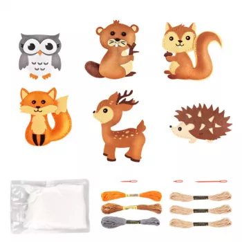 LEAN TOYS Kūrybinis siuvinėjimo veltinio miško gyvūnų rinkinys 6 vnt.