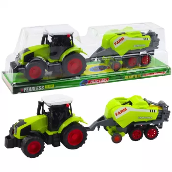 LEAN TOYS Traktoriaus ir žemės ūkio preso rinkinys Šieno presas Žalias