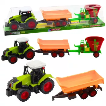LEAN TOYS Žemės ūkio traktoriaus su priekaba ir savivarčiu šėrimo vežimo rinkinys