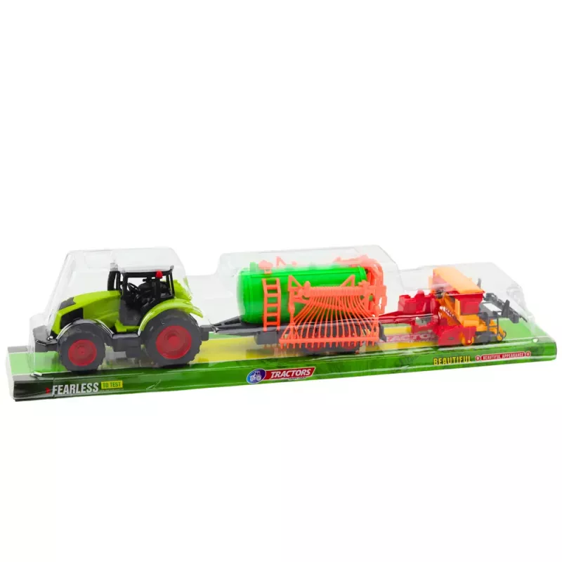 LEAN TOYS Žemės ūkio traktorius su cisterna ir grėbliu