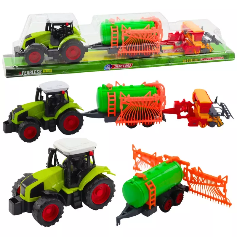 LEAN TOYS Žemės ūkio traktorius su cisterna ir grėbliu