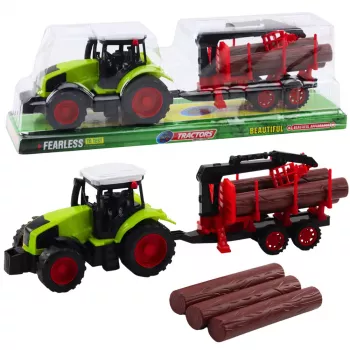 LEAN TOYS Žemės ūkio traktorius su HDS priekaba medienos rąstams vežti