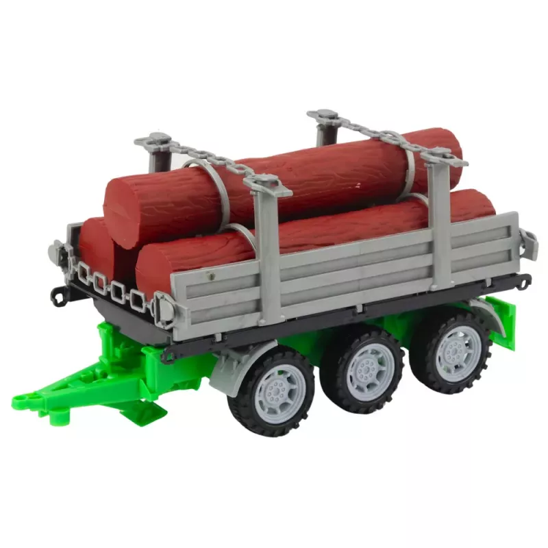 LEAN TOYS Žalias žemės ūkio traktorius su priekaba rąstams 47cm