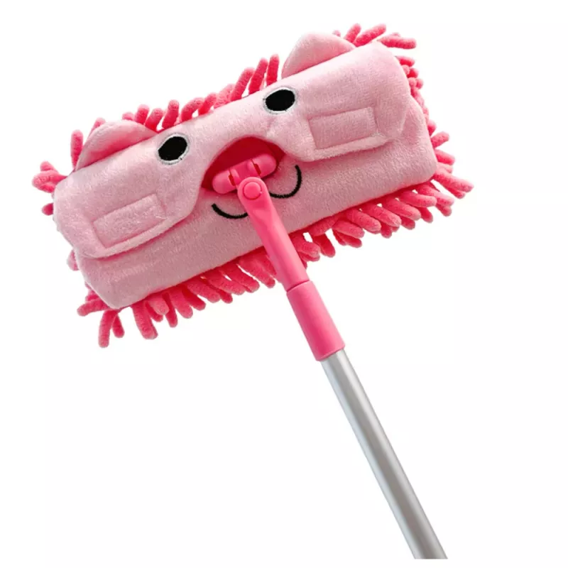 LEAN TOYS vaikiška šluota su teleskopine rankena Animal Pink