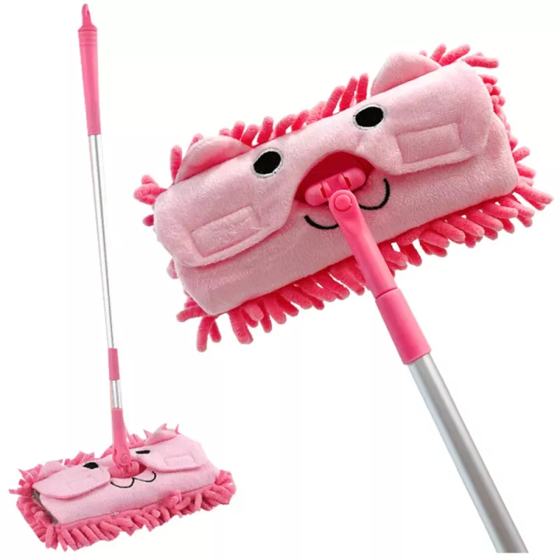 LEAN TOYS vaikiška šluota su teleskopine rankena Animal Pink