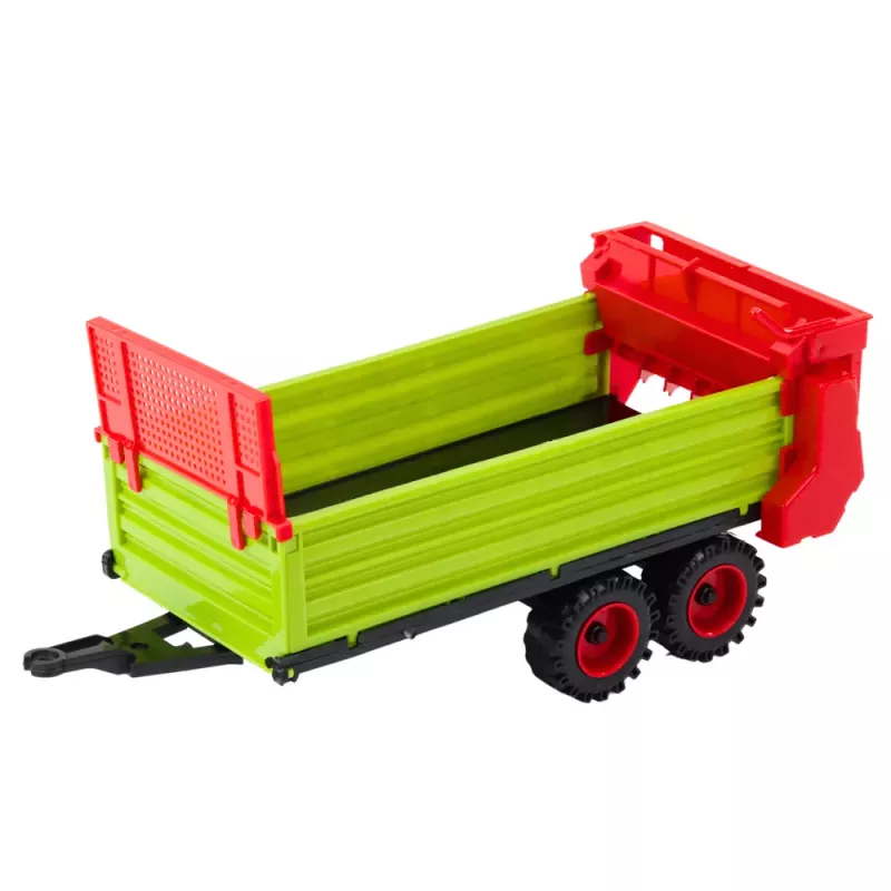 LEAN TOYS Traktorius su priekaba, trinties pavara, atidaromas gaubtas, durys, žalias