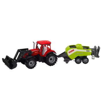 LEAN TOYS Traktoriaus su krautuvu ir žemės ūkio presu rinkinys Raudonas