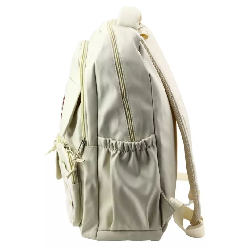 LEAN Urban School Backpack Capybara Keychain Badges Beige Cream 25L 42cm