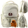 LEAN Urban School Backpack Capybara Keychain Badges Beige Cream 25L 42cm