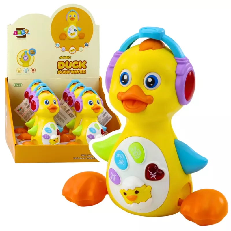 LEAN TOYS Interaktyvi muzikinė antis mažyliams, juda, šviečia, geltona