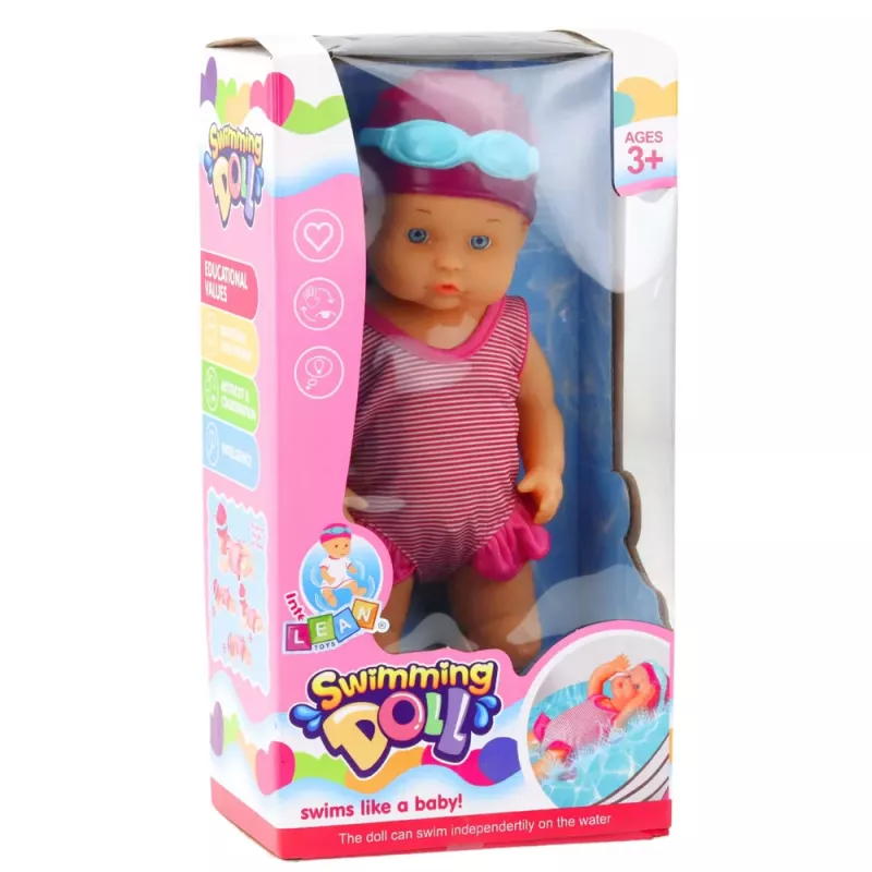 LEAN TOYS Kūdikio lėlė Plaukiojanti vonioje Judančios galūnės Rožinis apdaras