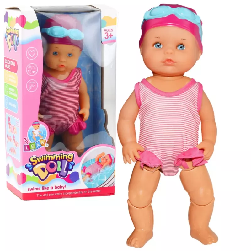 LEAN TOYS Kūdikio lėlė Plaukiojanti vonioje Judančios galūnės Rožinis apdaras