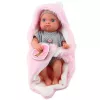 LEAN TOYS Kūdikio lėlė pilkomis pižamomis su rožine zuikio antklode, 23 cm