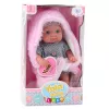 LEAN TOYS Kūdikio lėlė pilkomis pižamomis su rožine zuikio antklode, 23 cm