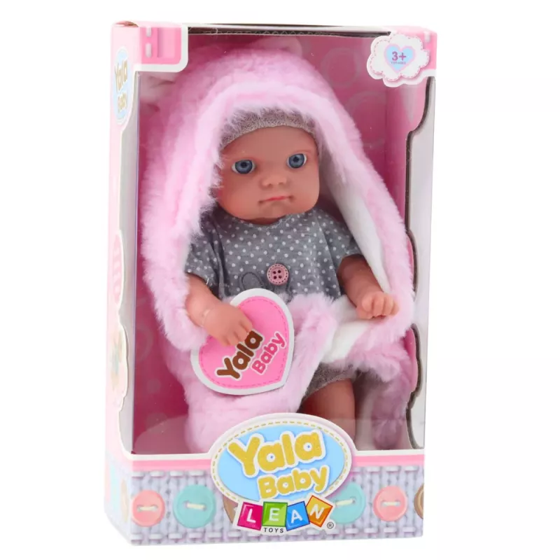LEAN TOYS Kūdikio lėlė pilkomis pižamomis su rožine zuikio antklode, 23 cm