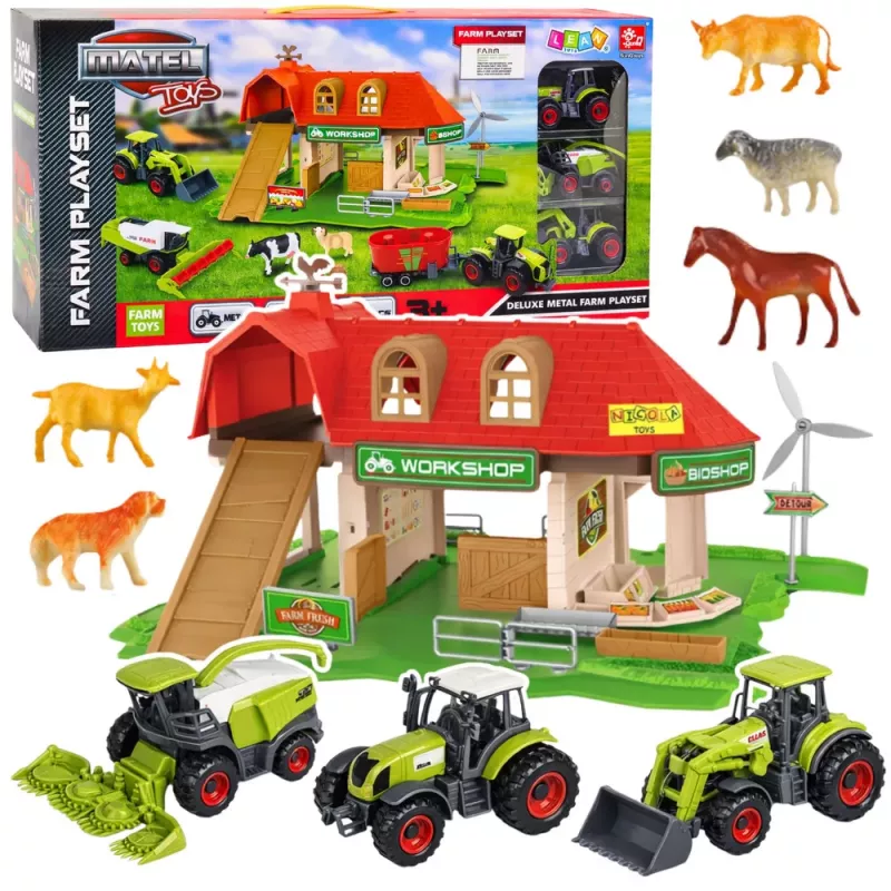 LEAN TOYS Ūkio tvartas, traktoriai, figūrėlės, gyvūnai 42 vnt.