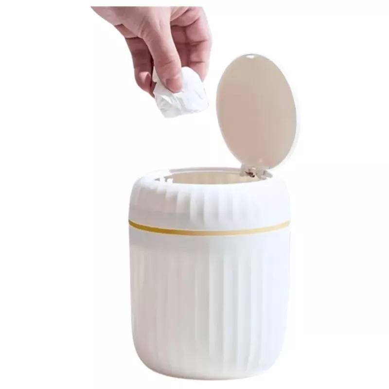 LEAN Mini šiukšlių dėžė su atidarymo dangčiu universali elegantiška balta