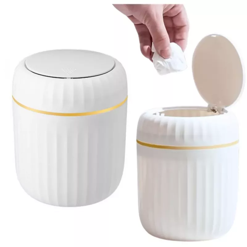 LEAN Mini šiukšlių dėžė su atidarymo dangčiu universali elegantiška balta