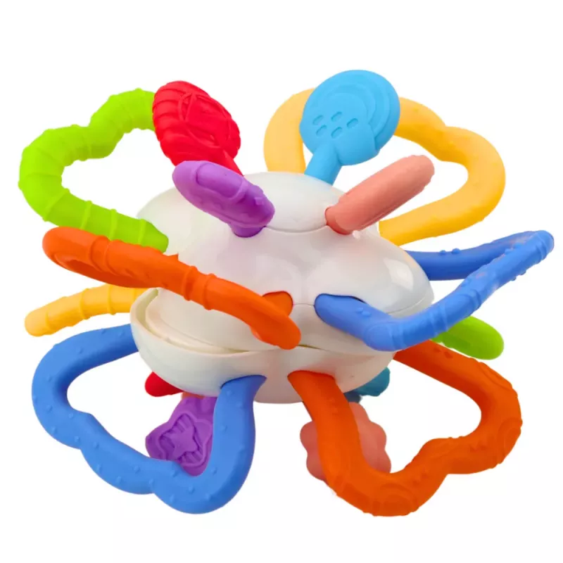 LEAN TOYS Sensorinis žaislas besisukantis kūdikiams dantukų dygimui spalvotas