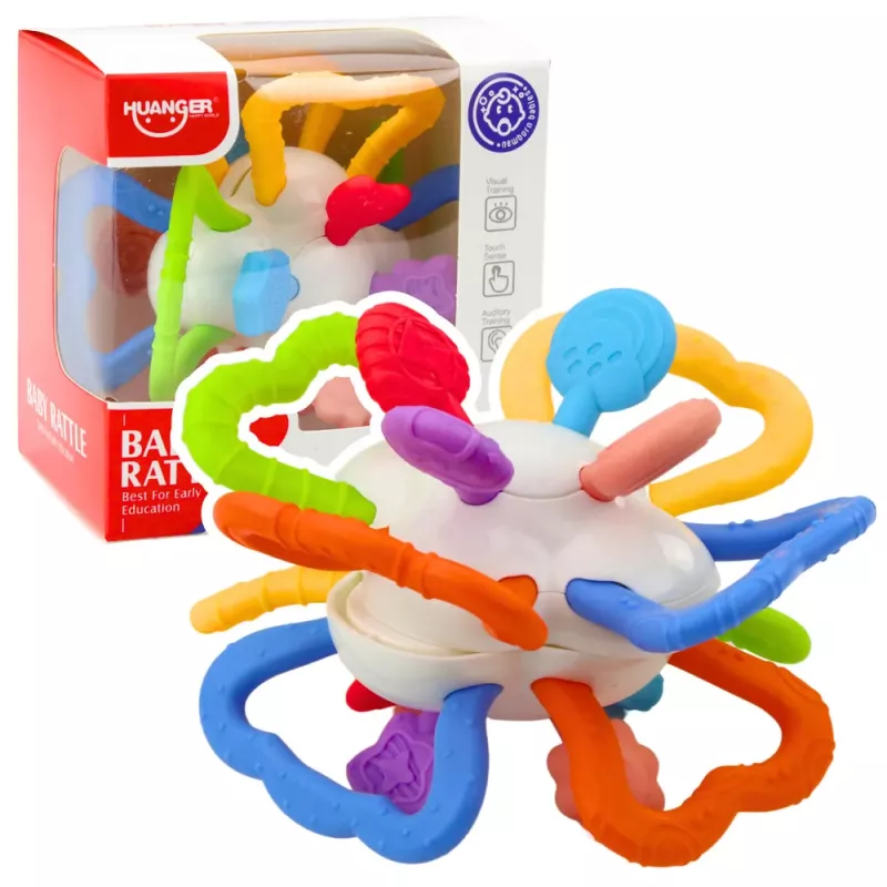 LEAN TOYS Sensorinis žaislas besisukantis kūdikiams dantukų dygimui spalvotas
