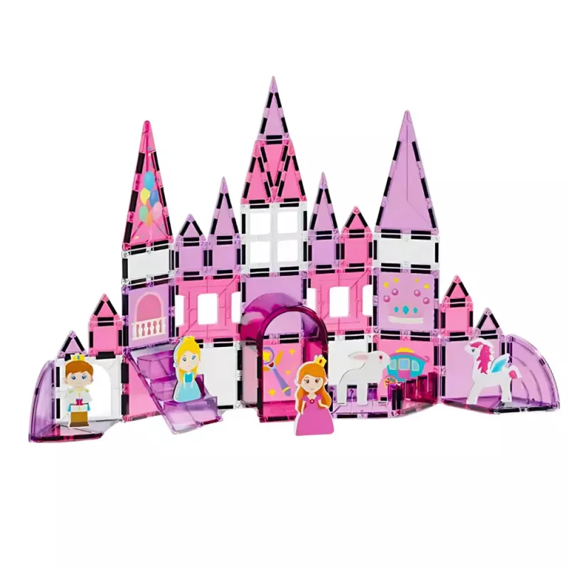 LEAN TOYS Magnetiniai langų blokeliai mergaitėms rožiniai 58 vnt.