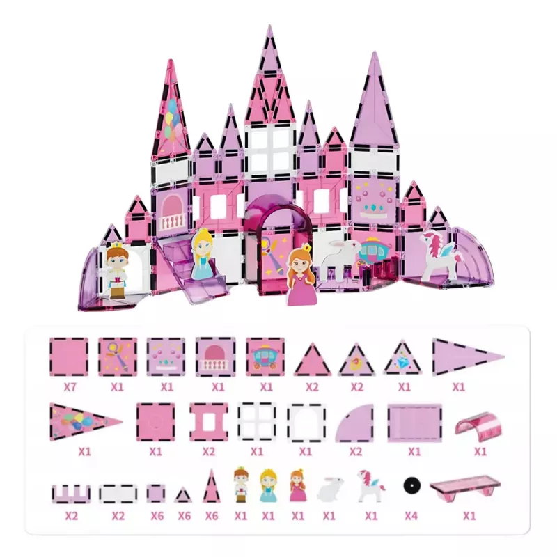 LEAN TOYS Magnetiniai langų blokeliai mergaitėms rožiniai 58 vnt.