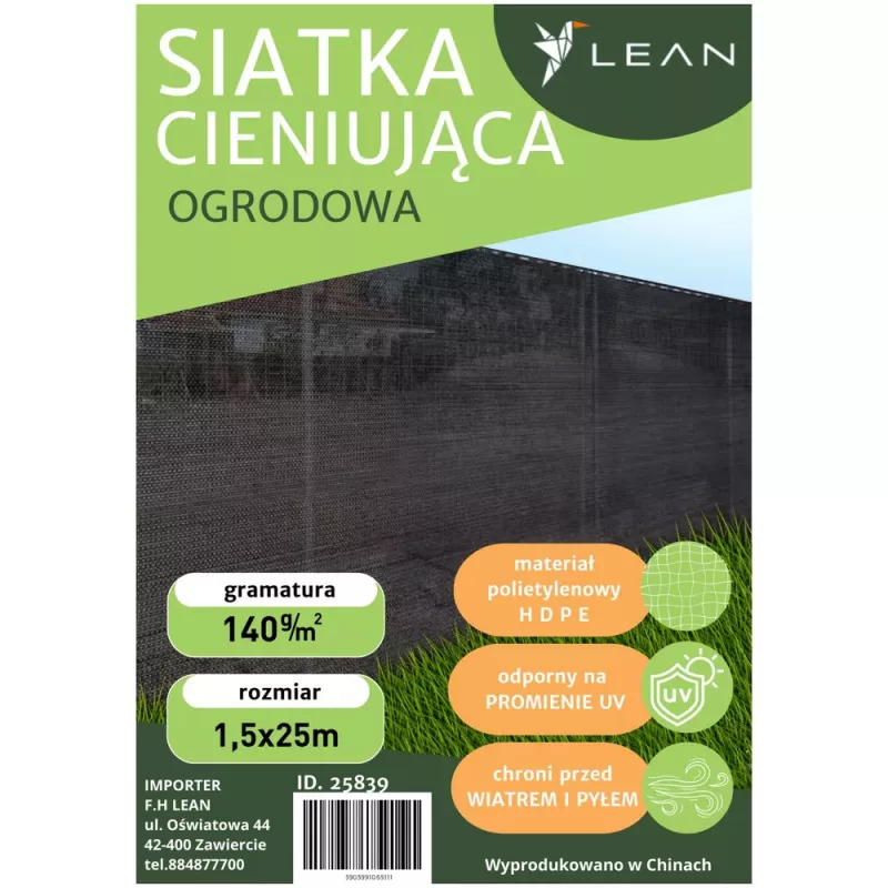 LEAN Šešėlinis tinklas tvorai, maskuojantis, pilkas, 1,5 m x 25 m, 140 g/m²