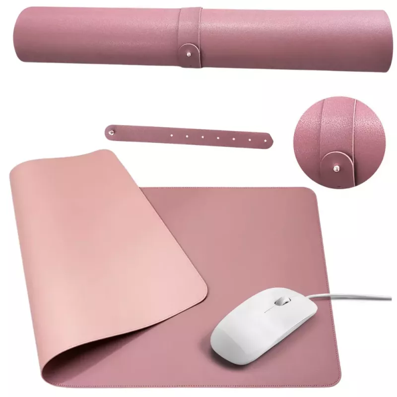 LEAN Keyboard Mouse Pad for Desk Double-Sided Eco-Leather Pink 80x40 cm