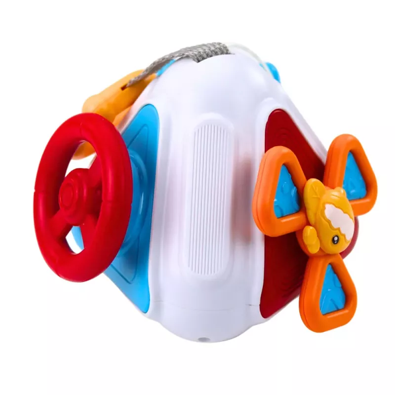 LEAN TOYS Lavinamasis manipuliacinis jutiminis kubas mažiems vaikams, spalvingas 5-in-1