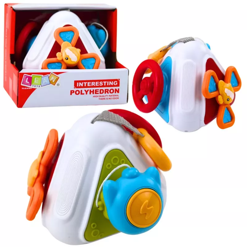 LEAN TOYS Lavinamasis manipuliacinis jutiminis kubas mažiems vaikams, spalvingas 5-in-1