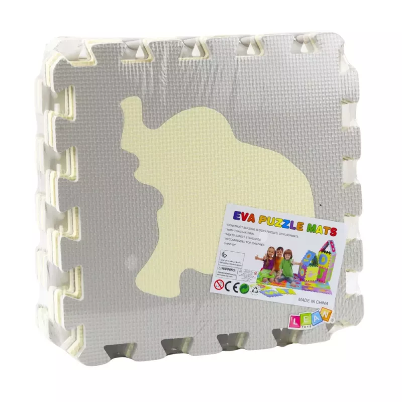 LEAN TOYS Minkštas edukacinis dėlionės kilimėlis Gyvūnai EVA putplastis Smėlio Pilka 9 vnt.