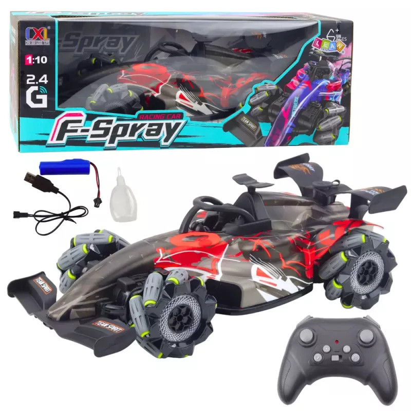 LEAN TOYS F-Spray nuotoliniu valdymu RC lenktyninis automobilis 1:10 šviesos garsai garas raudonas