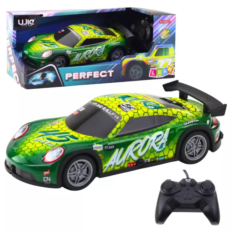 LEAN TOYS RC nuotoliniu valdymu lenktyninis automobilis su šviečiančiu kėbulu, žalias