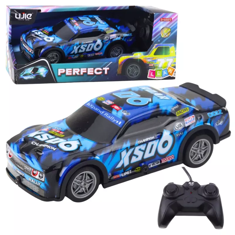 LEAN TOYS RC lenktyninis automobilis su šviečiančiu kėbulu juoda ir mėlyna