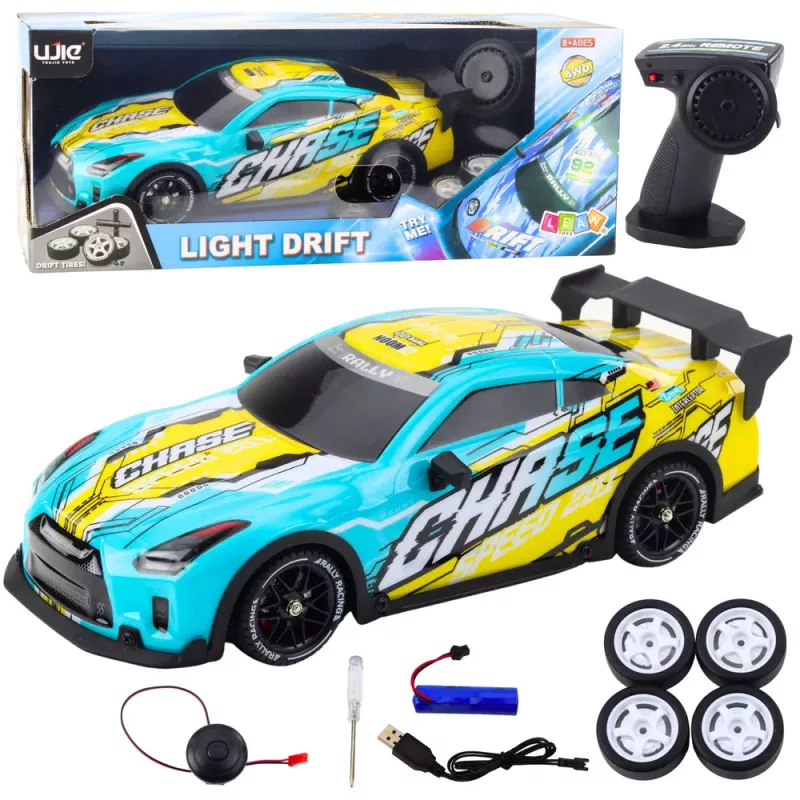 LEAN TOYS RC nuotolinio valdymo sportinis automobilis su apšviestu dreifiniu kėbulu turkio spalvos