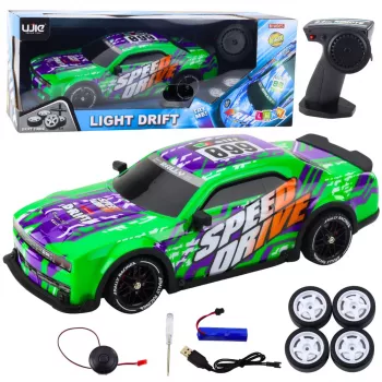 LEAN TOYS RC nuotoliniu valdymu sportinis automobilis su apšvietimu, dreifuojantis kėbulas, žalias