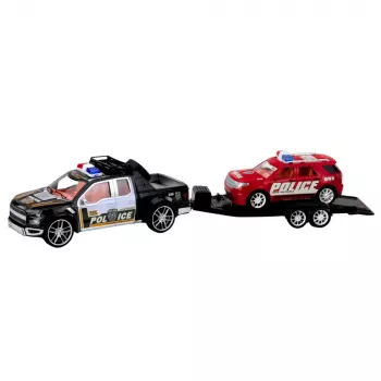 LEAN TOYS Visureigių policijos automobilių rinkinys su vilkiku ir patruliniu automobiliu