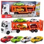 LEAN TOYS Lora Truck vilkiko su 4 automobiliais rinkinys, atidaromos durelės, šviesos ir garsai