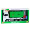 LEAN TOYS Didelis šiukšliavežis su kėlimo funkcija, 2 konteineriai, šviesos, garsai, žalias, 1:10