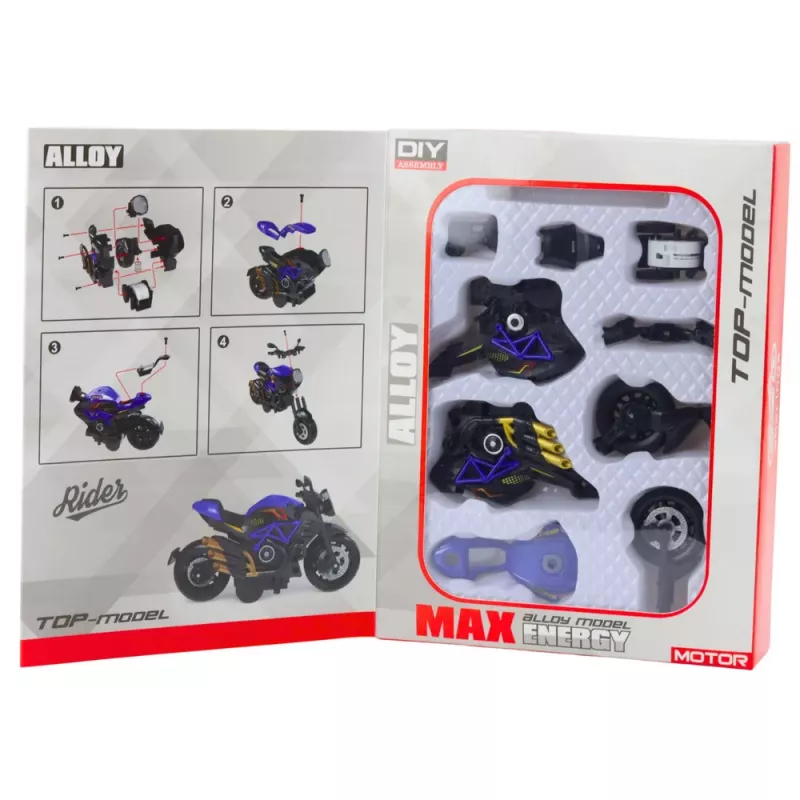 LEAN TOYS Motociklo konstravimo rinkinys su varžtais Metalinis 1:14 DIY Juodas ir Mėlynas