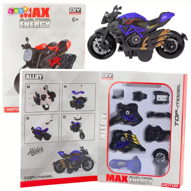 LEAN TOYS Motociklo konstravimo rinkinys su varžtais Metalinis 1:14 DIY Juodas ir Mėlynas