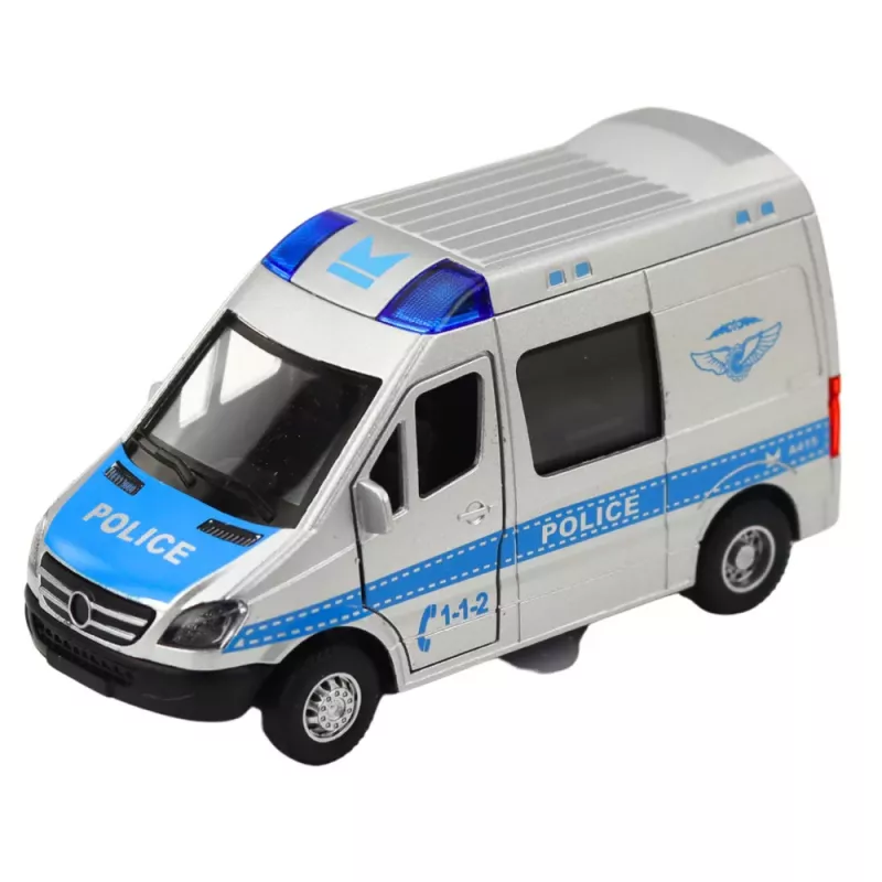 LEAN TOYS Metalinis policijos automobilis su atbulinės eigos varikliu, šviesomis ir garsais 1:32