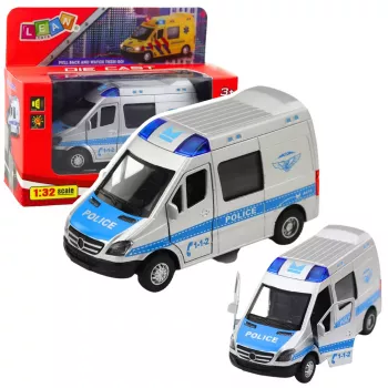 LEAN TOYS Metalinis policijos automobilis su atbulinės eigos varikliu, šviesomis ir garsais 1:32