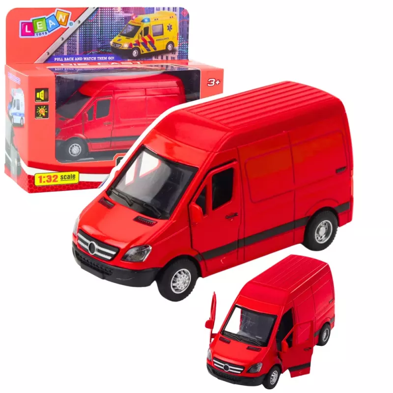 LEAN TOYS Delivery Truck Metal Red 1:32 Lights Sounds