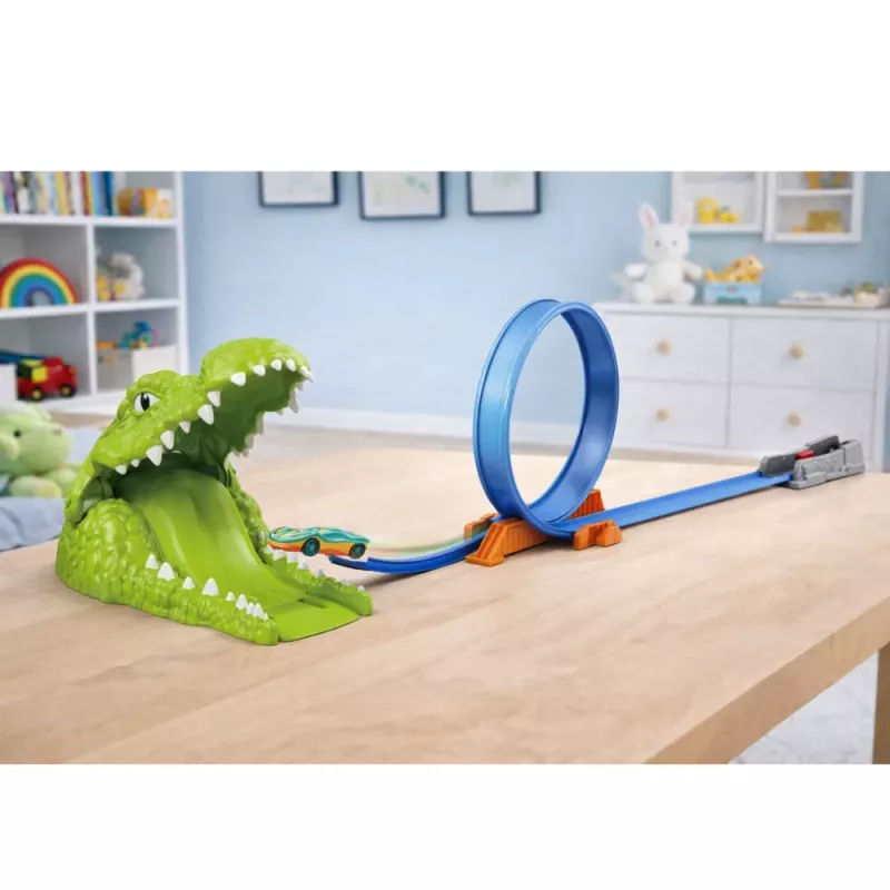 LEAN TOYS Car Track Catapult Launcher Crocodile