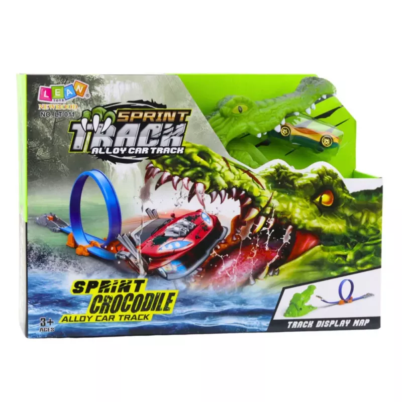 LEAN TOYS Car Track Catapult Launcher Crocodile